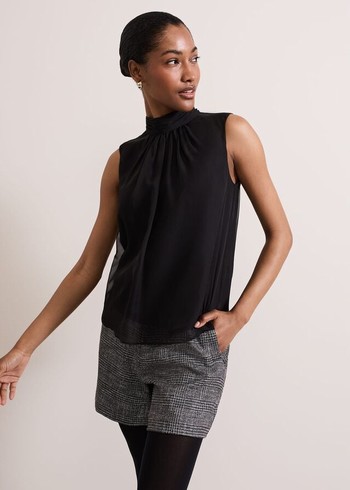 Phase Eight Nella High Neck Shirts Black USA | 7324180-QZ